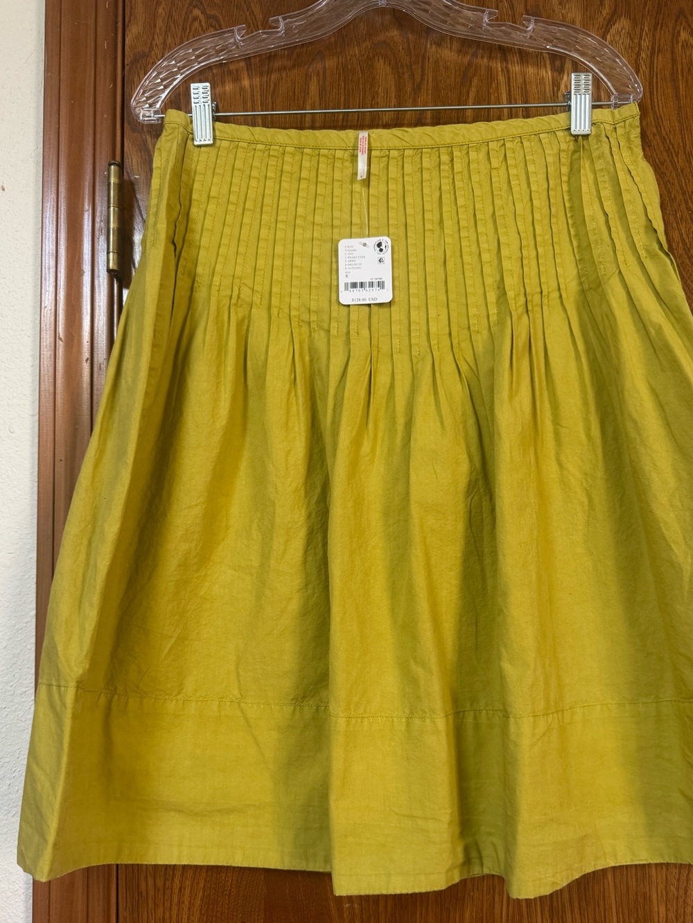 Free People Pleated A-Line Skirt in Yellow-Green